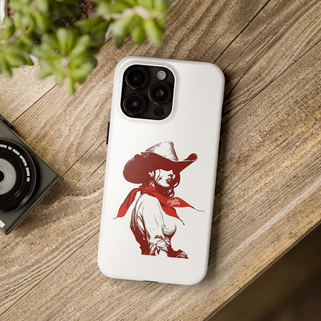 Western Cowgirl Tough Phone Case — Retro Red Cowboy Design