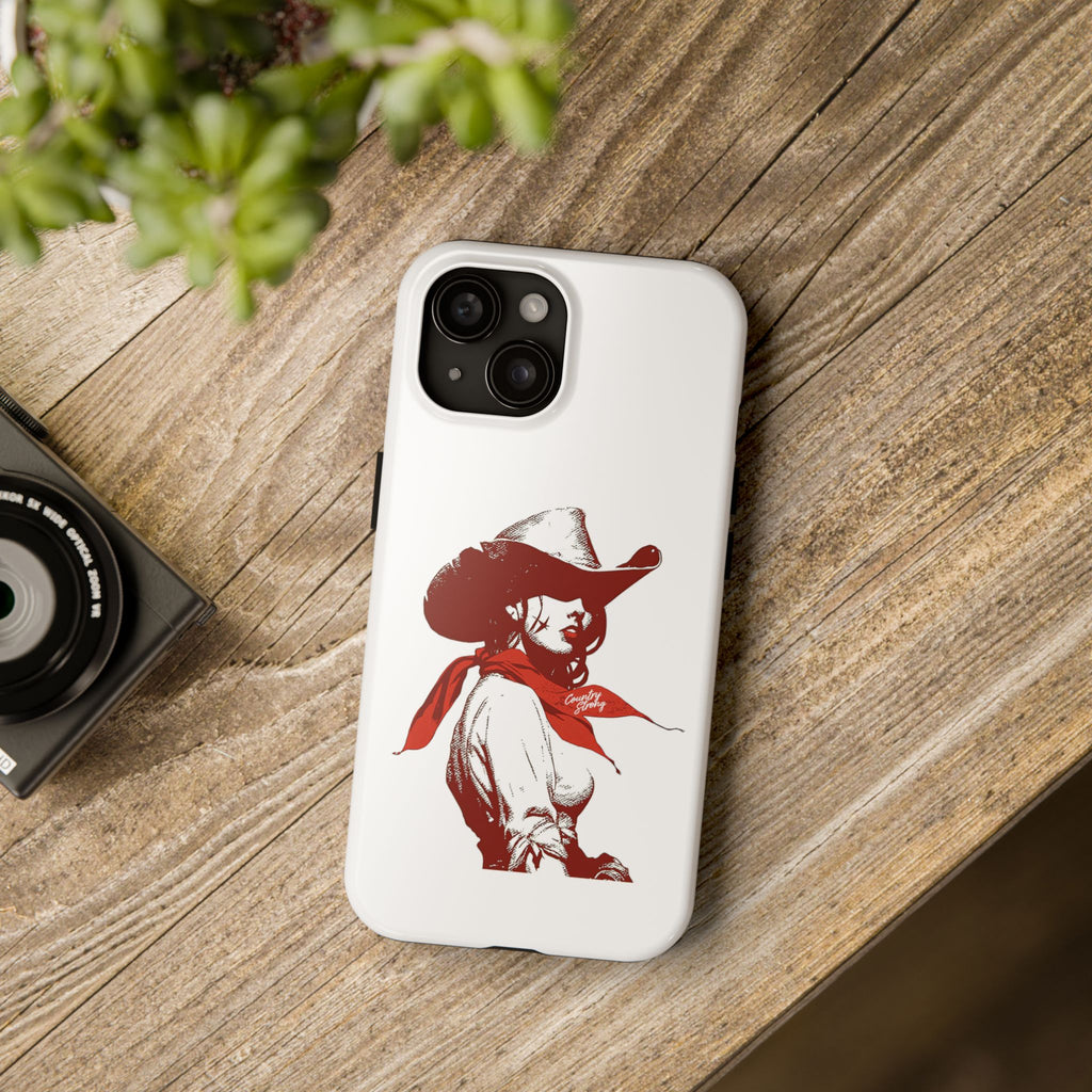 Western Cowgirl Tough Phone Case — Retro Red Cowboy Design