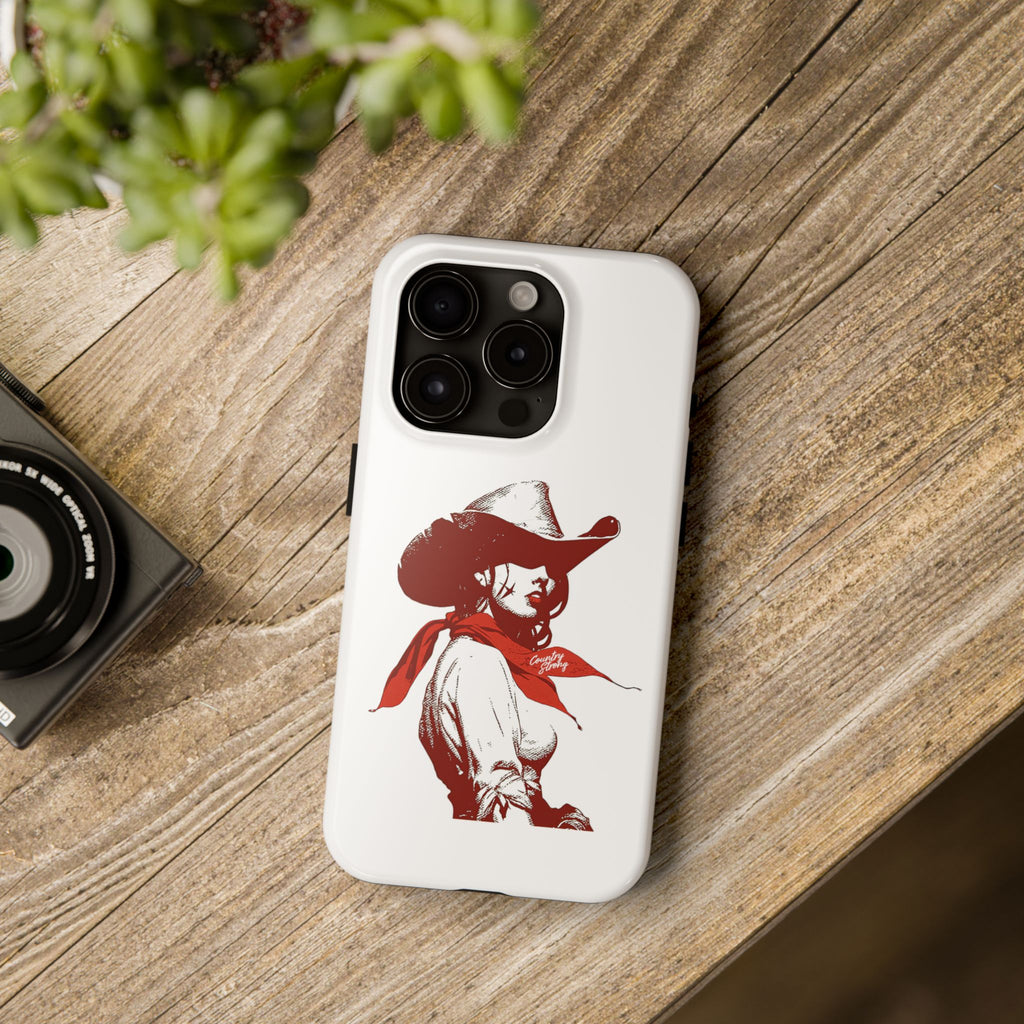 Western Cowgirl Tough Phone Case — Retro Red Cowboy Design