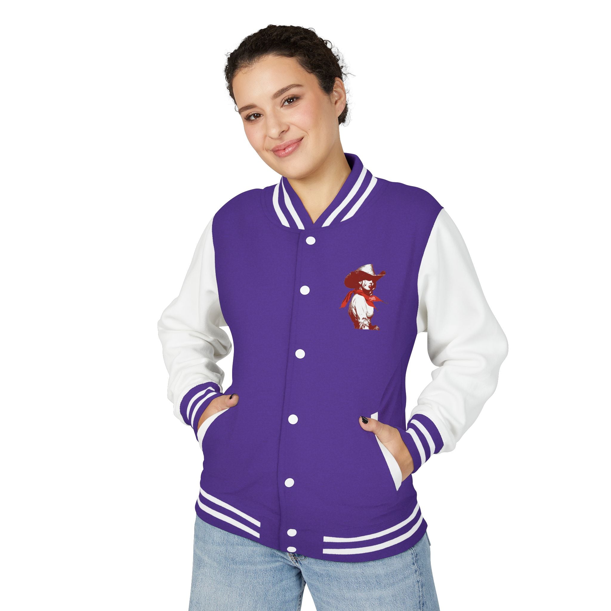 Unisex Heavyweight Letterman Jacket-The Loretta is our Country Strong " It's Who We Are"- female Gunslinger line of Characters.