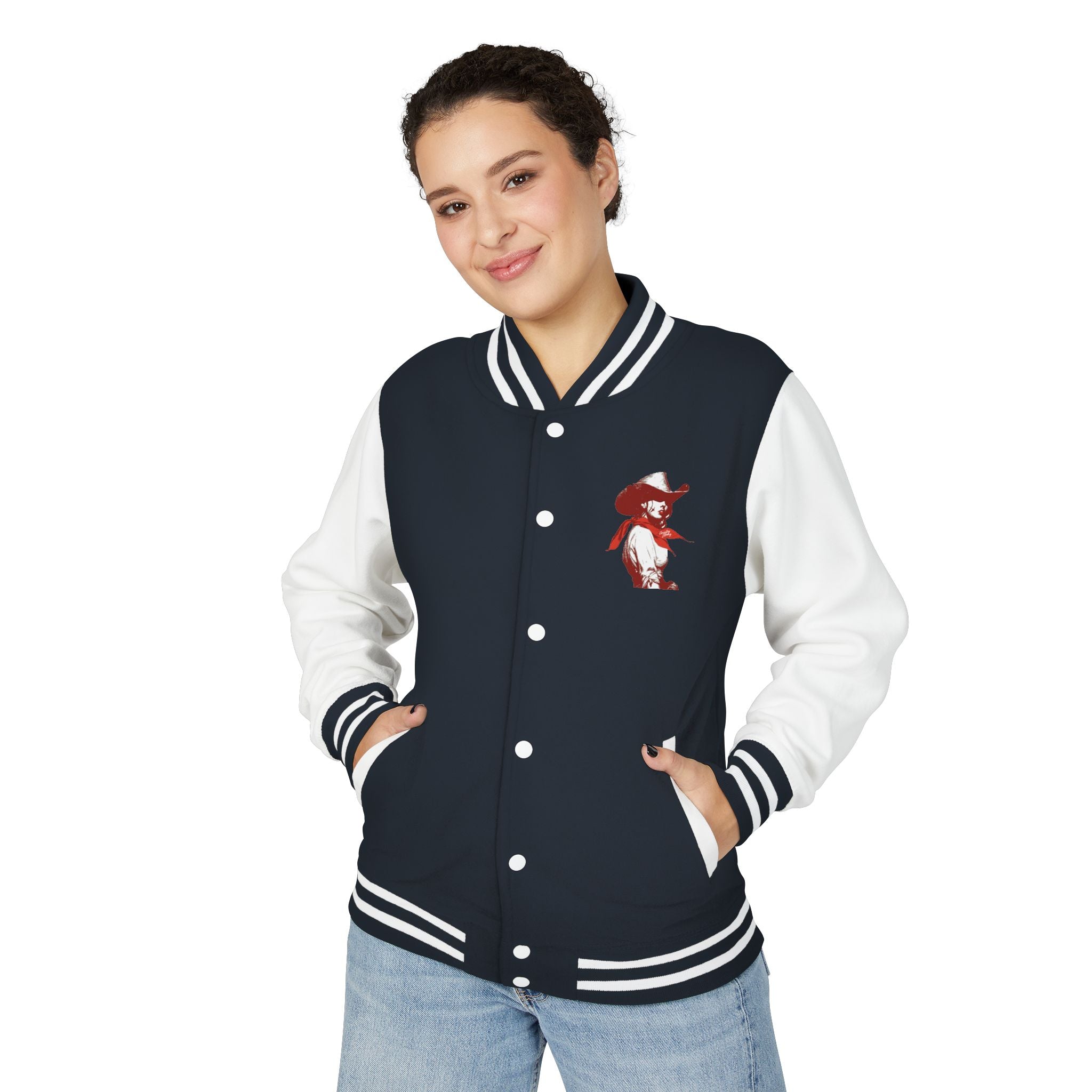 Unisex Heavyweight Letterman Jacket-The Loretta is our Country Strong " It's Who We Are"- female Gunslinger line of Characters.