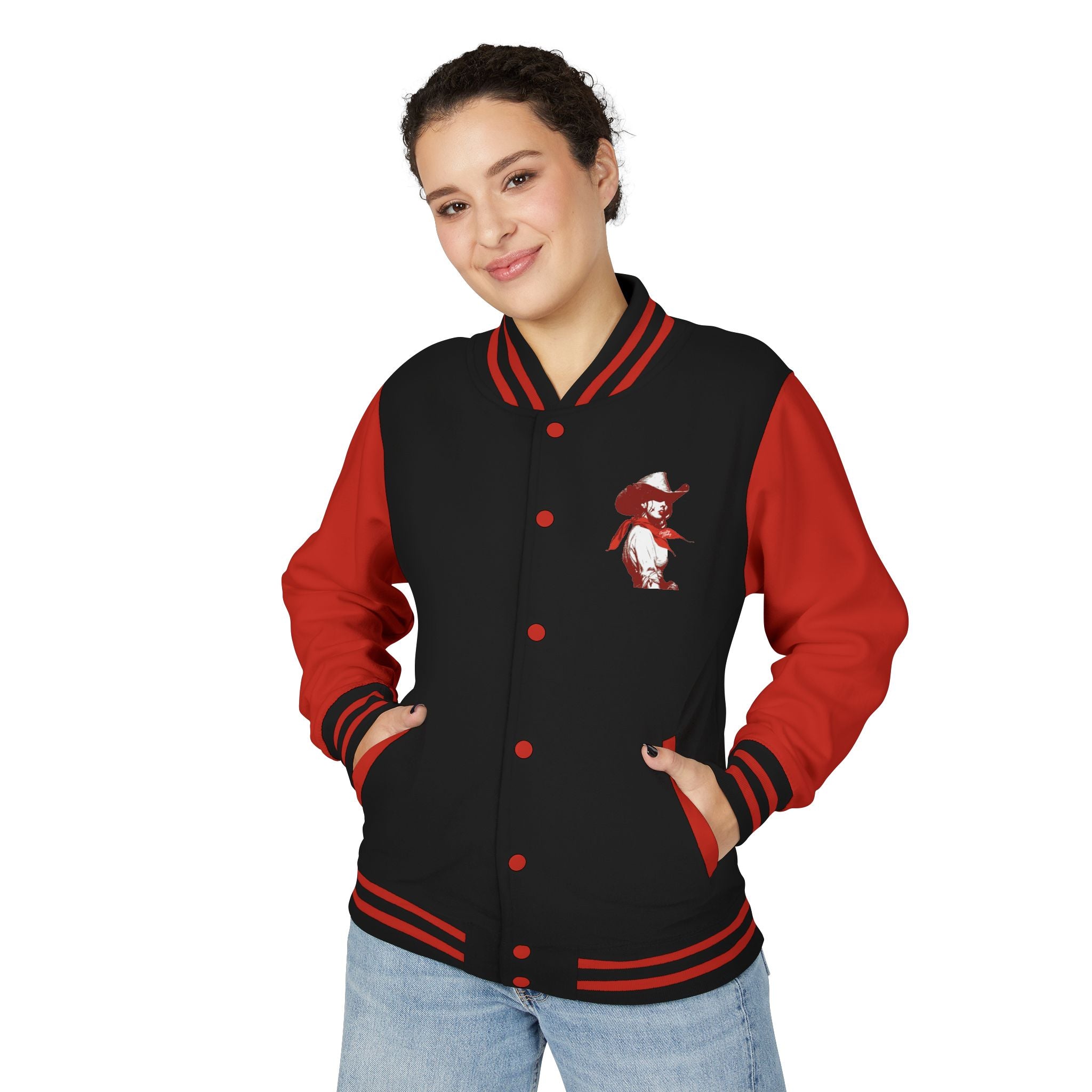 Unisex Heavyweight Letterman Jacket-The Loretta is our Country Strong " It's Who We Are"- female Gunslinger line of Characters.
