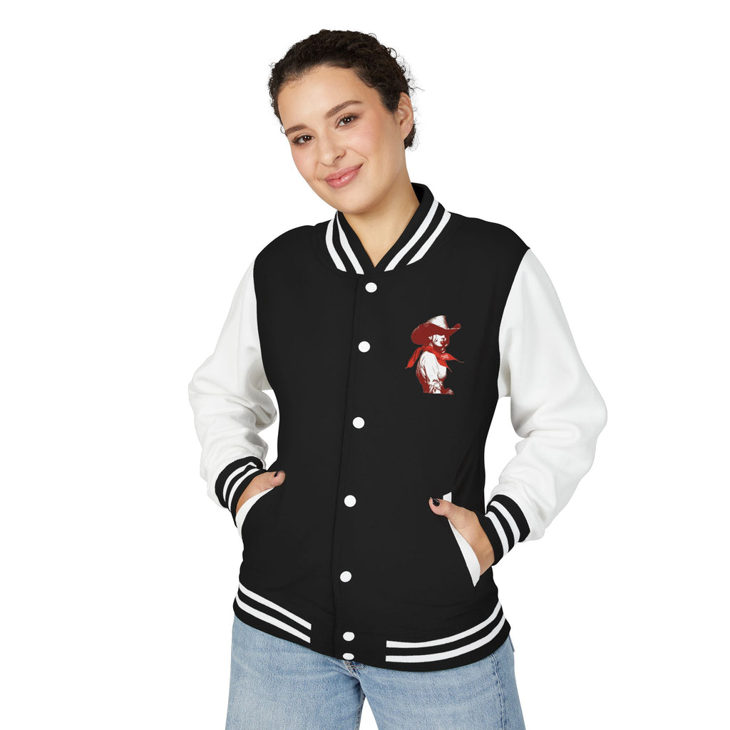 Unisex Heavyweight Letterman Jacket-The Loretta is our Country Strong " It's Who We Are"- female Gunslinger line of Characters.