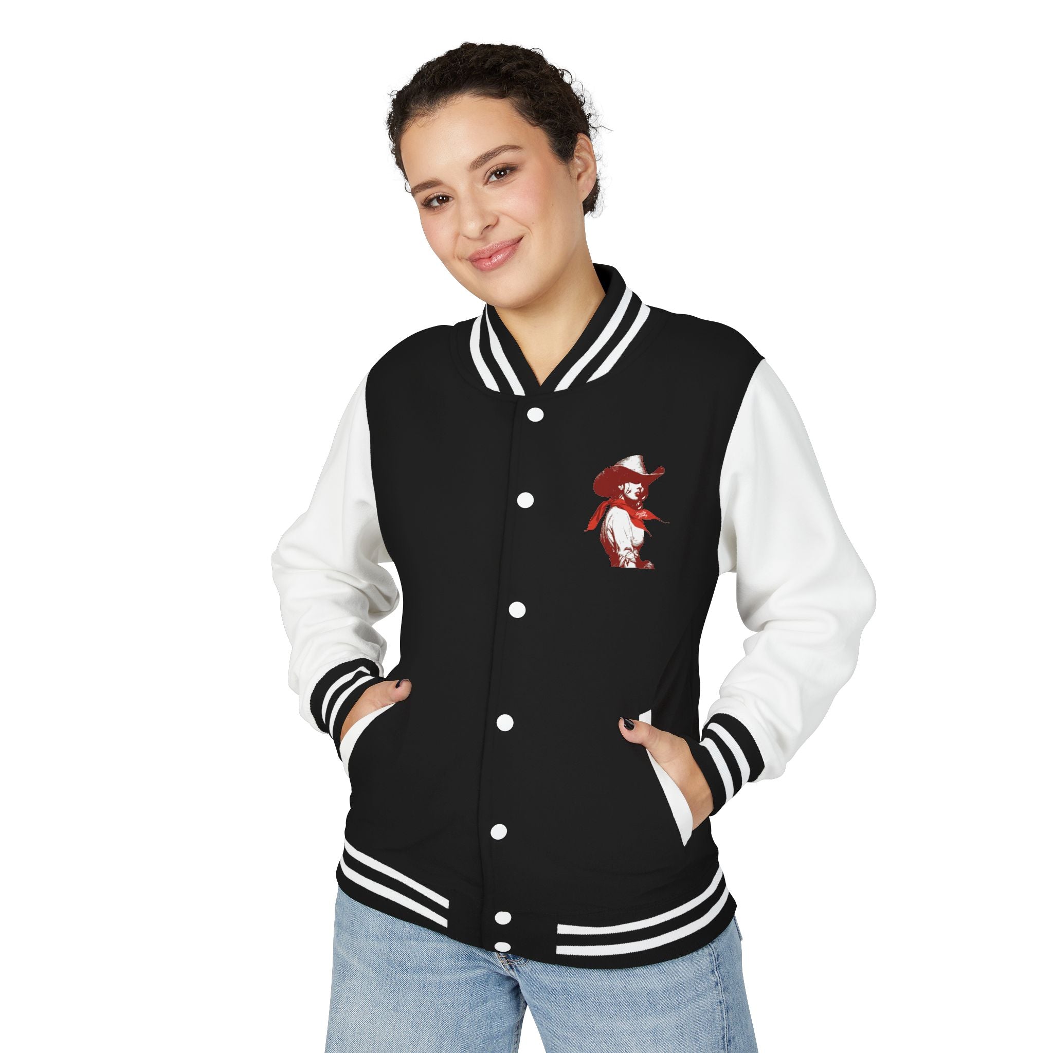Unisex Heavyweight Letterman Jacket-The Loretta is our Country Strong " It's Who We Are"- female Gunslinger line of Characters.