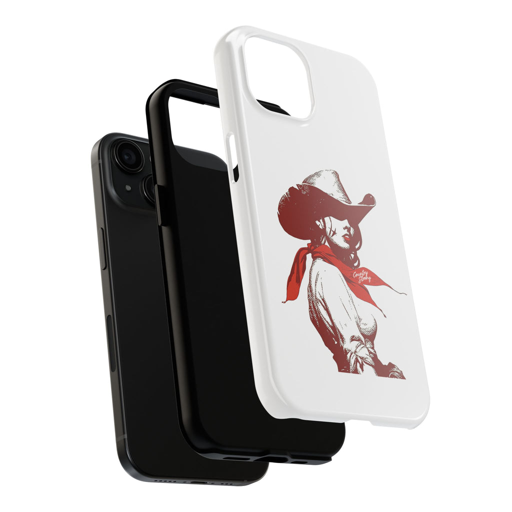 Western Cowgirl Tough Phone Case — Retro Red Cowboy Design