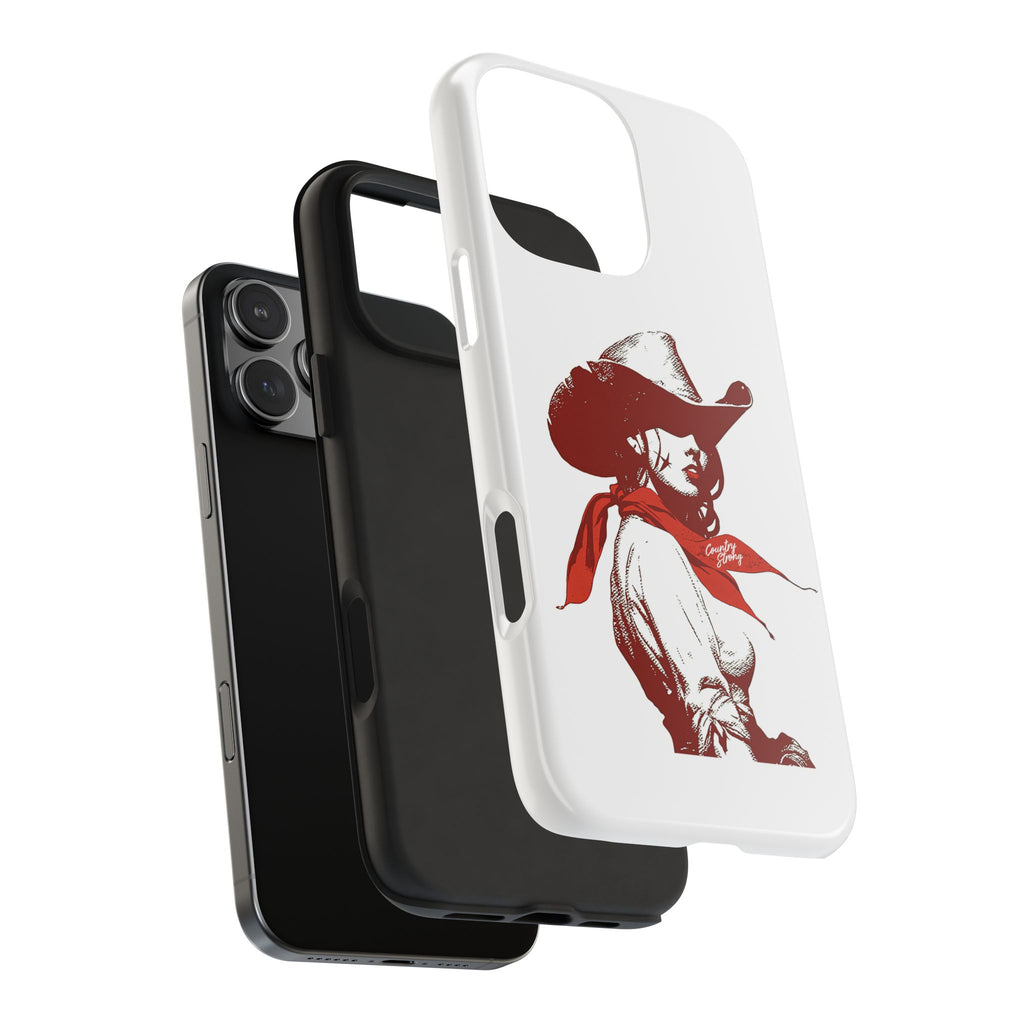 Western Cowgirl Tough Phone Case — Retro Red Cowboy Design